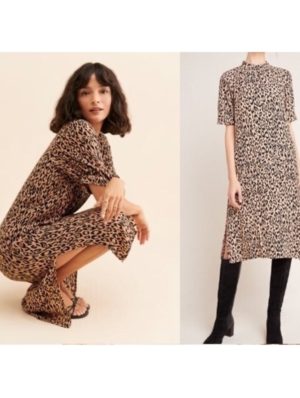 Anthropologie Women's Tan and Black leopard Casual-dresses